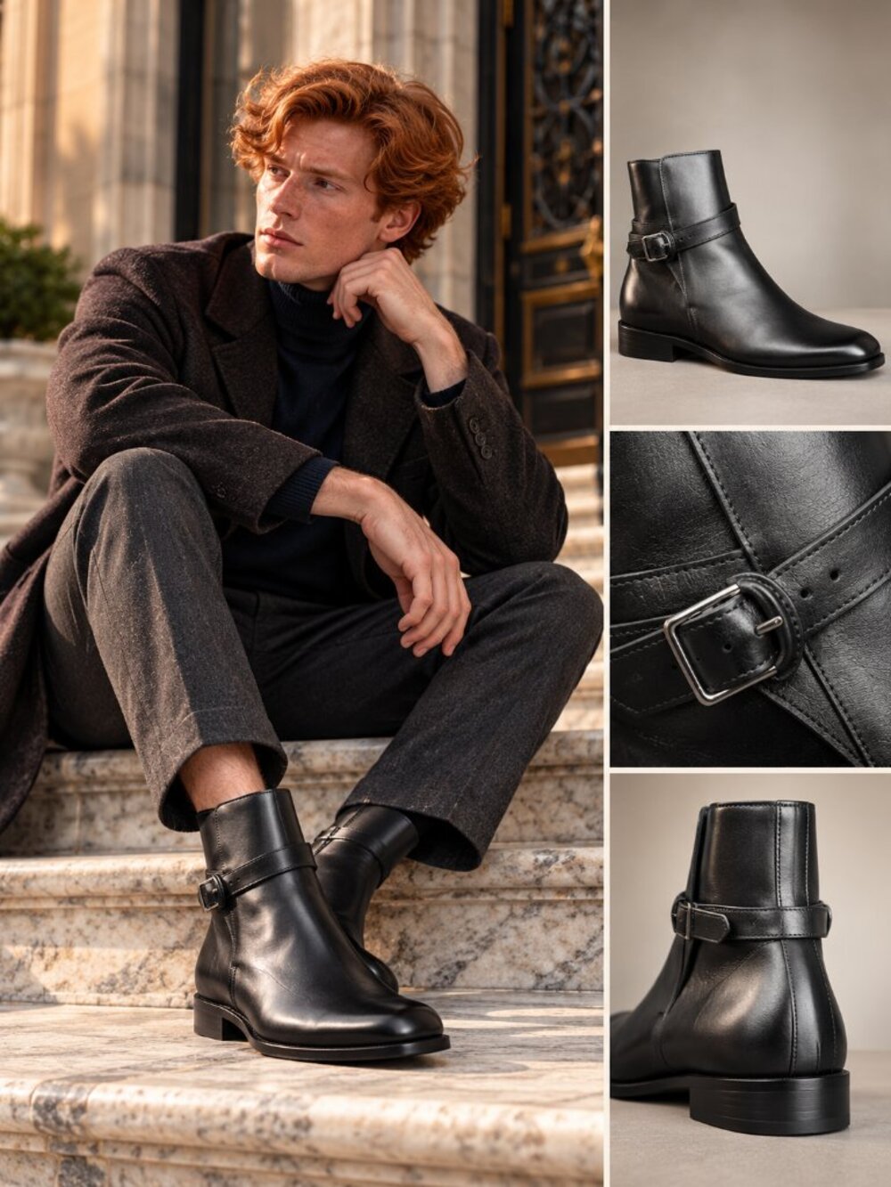 Hermes Black Calfskin Derby Noble Ankle Boot Shoes Palladium Plated Buckle NIB